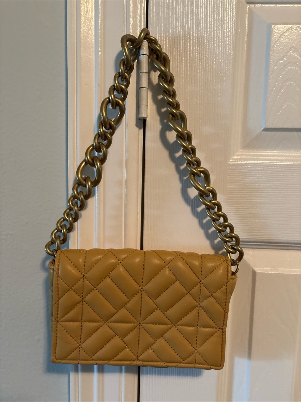 Zara Quilted Tan Crossbody with Gold Chain Strap